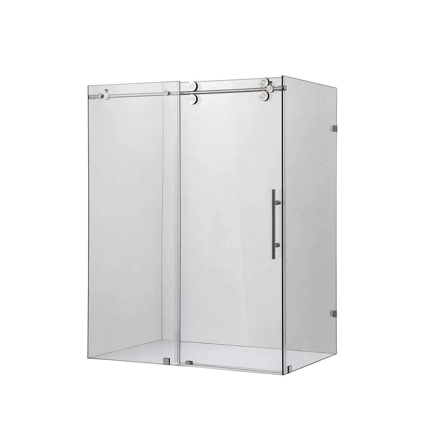 Vinnova Villena 64" x 78" Rectangle Single Sliding Frameless Shower Enclosure in Brushed Nickel Finish