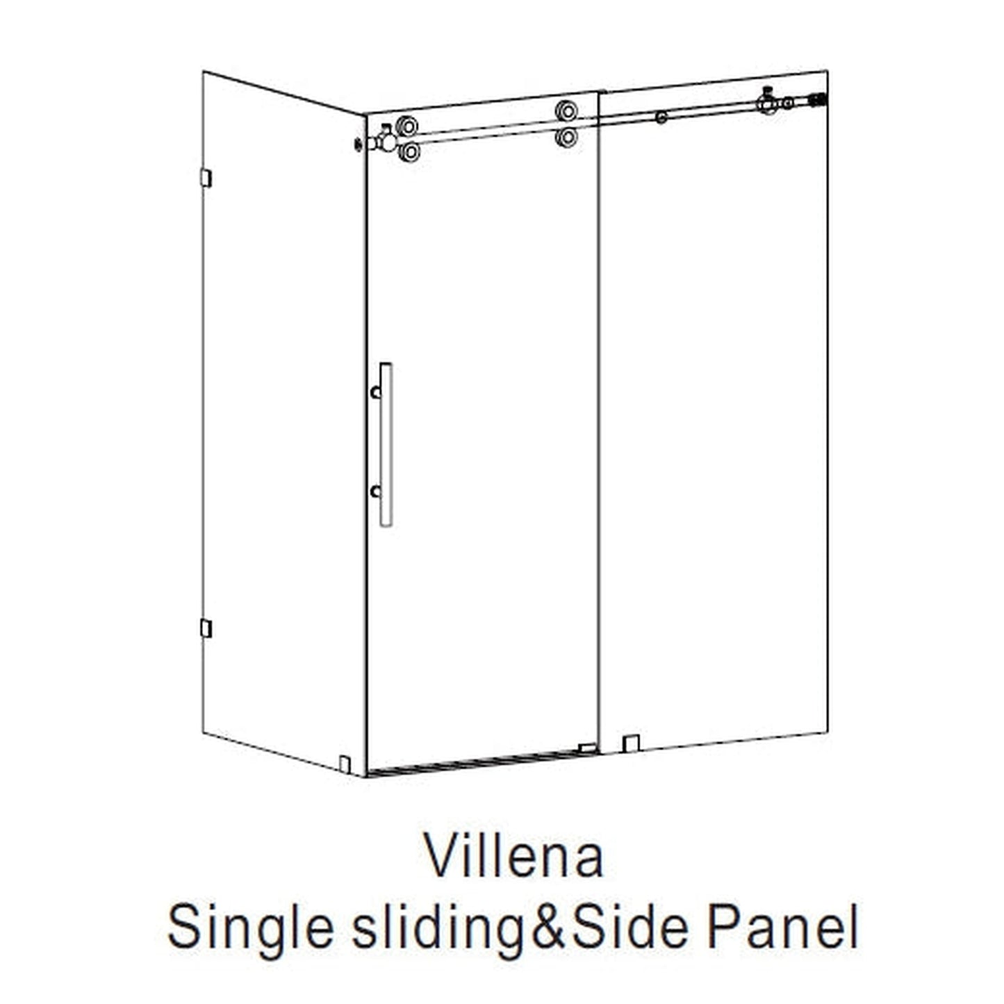 Vinnova Villena 64" x 78" Rectangle Single Sliding Frameless Shower Enclosure in Matte Black Finish