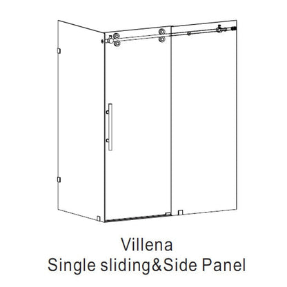 Vinnova Villena 64" x 78" Rectangle Single Sliding Frameless Shower Enclosure in Matte Black Finish