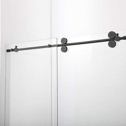 Vinnova Villena 64" x 78" Rectangle Single Sliding Frameless Shower Enclosure in Matte Black Finish