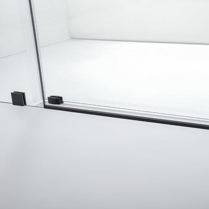 Vinnova Villena 64" x 78" Rectangle Single Sliding Frameless Shower Enclosure in Matte Black Finish