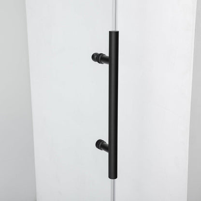 Vinnova Villena 64" x 78" Rectangle Single Sliding Frameless Shower Enclosure in Matte Black Finish