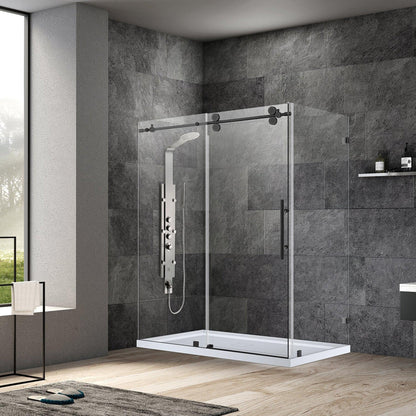 Vinnova Villena 64" x 78" Rectangle Single Sliding Frameless Shower Enclosure in Matte Black Finish