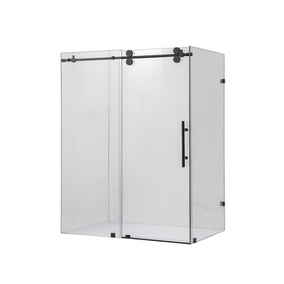 Vinnova Villena 64" x 78" Rectangle Single Sliding Frameless Shower Enclosure in Matte Black Finish