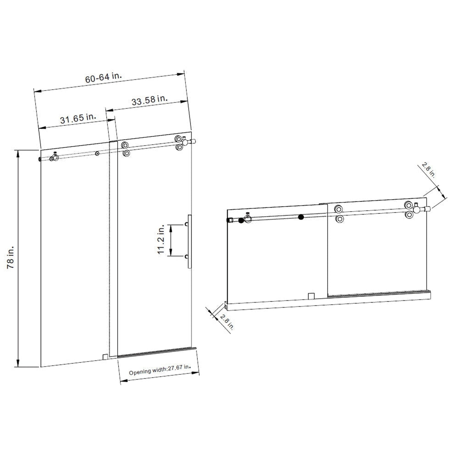 Vinnova Villena 64" x 78" Single Sliding Frameless Shower Door in Brushed Gold Finish