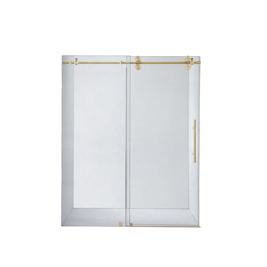 Vinnova Villena 64" x 78" Single Sliding Frameless Shower Door in Brushed Gold Finish