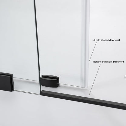 Vinnova Villena 64" x 78" Single Sliding Frameless Shower Door in Brushed Nickel Finish