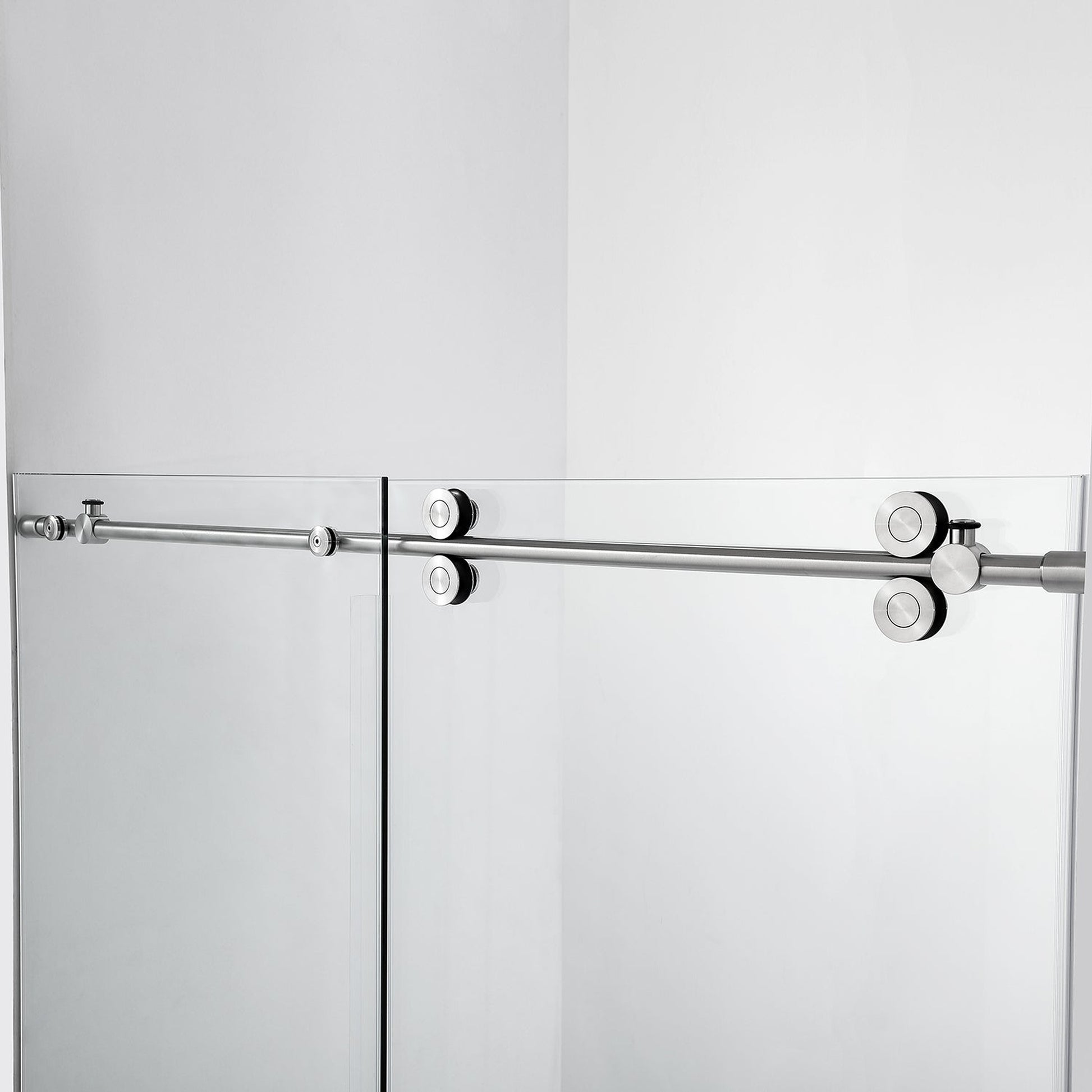 Vinnova Villena 64" x 78" Single Sliding Frameless Shower Door in Brushed Nickel Finish