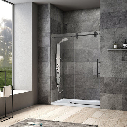 Vinnova Villena 64" x 78" Single Sliding Frameless Shower Door in Matte Black Finish