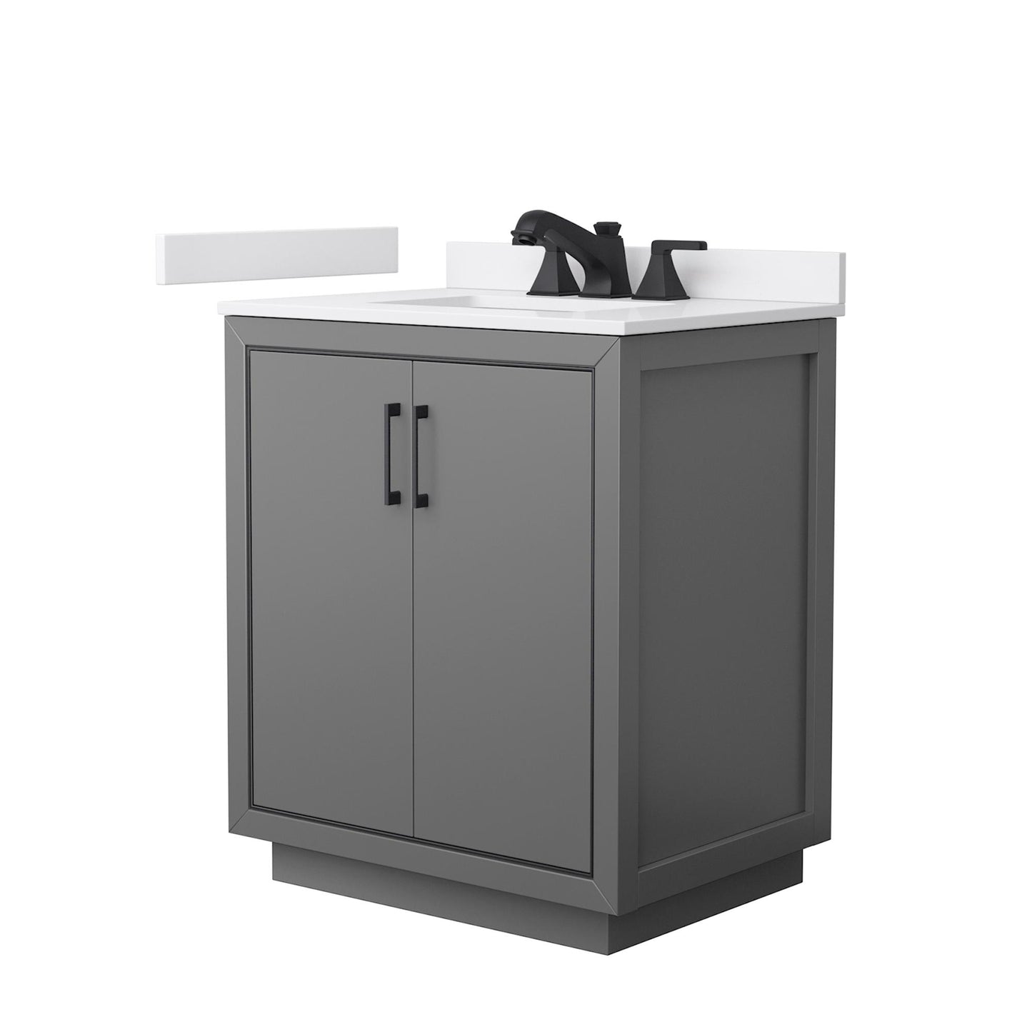 Wyndham Collection Icon 30" Single Bathroom Vanity in Dark Gray, White Cultured Marble Countertop, Undermount Square Sink (3-Hole), Matte Black Trim