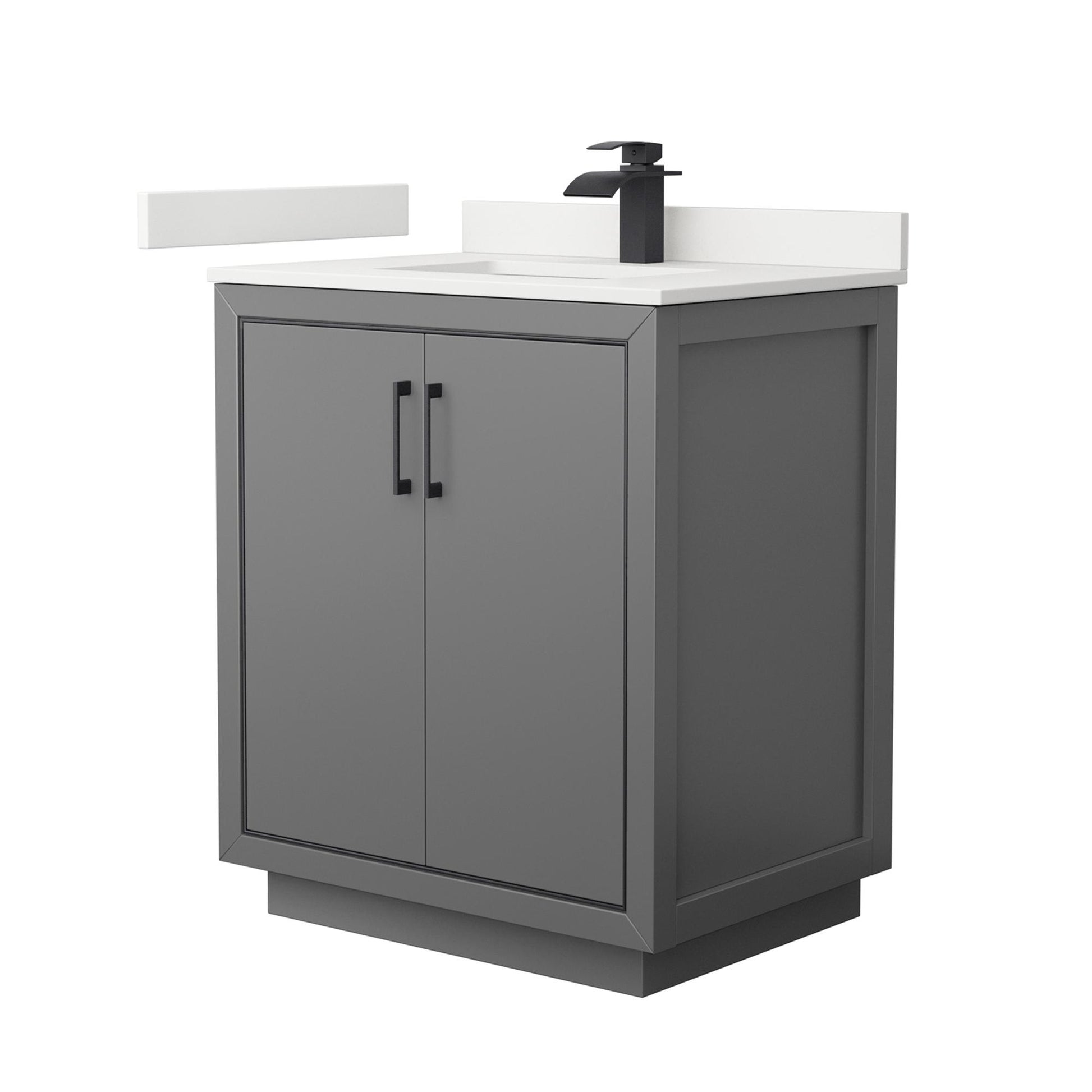 Wyndham Collection Icon 30" Single Bathroom Vanity in Dark Gray, White Quartz Countertop, Undermount Square Sink (1-Hole), Matte Black Trim