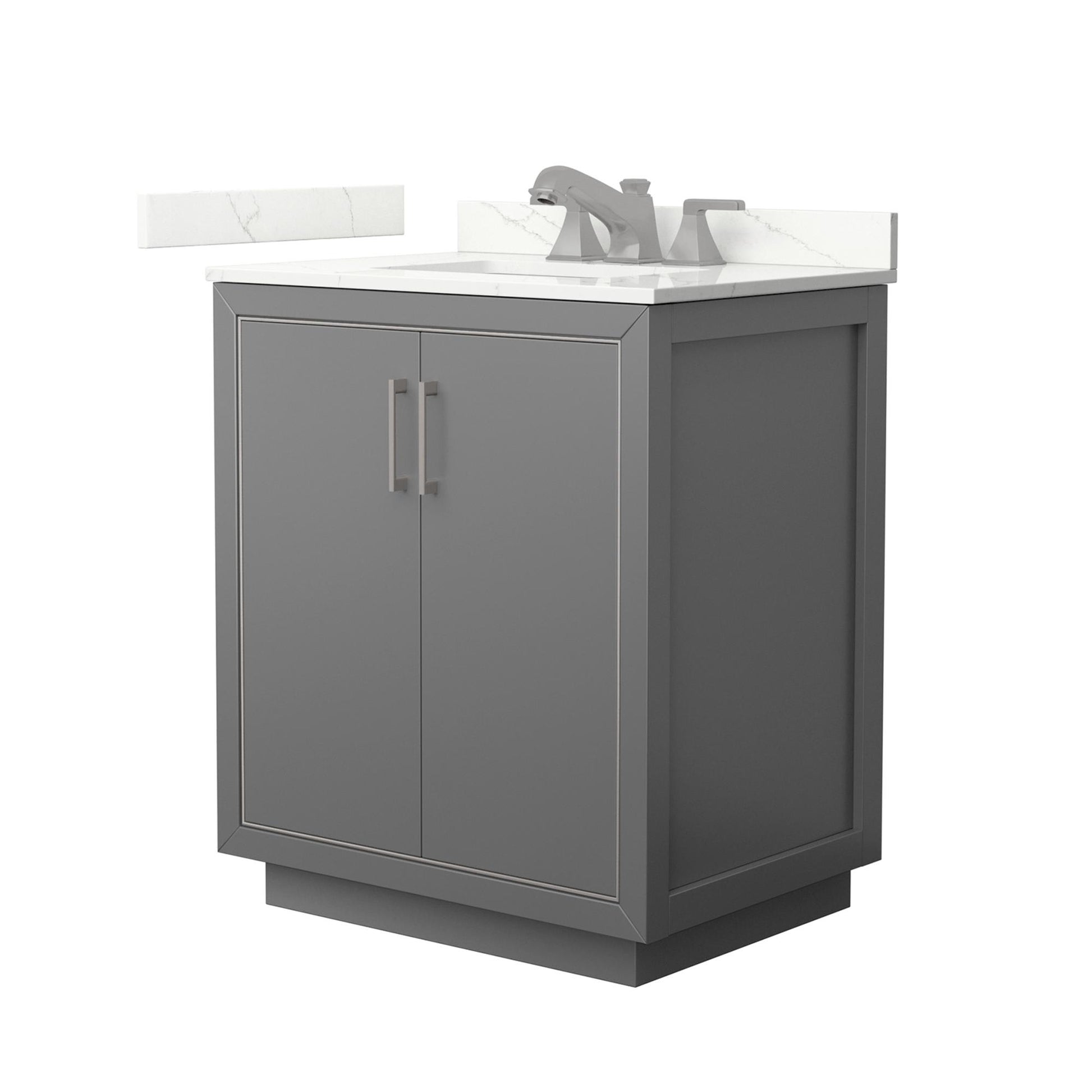 Wyndham Collection Icon 30" Single Bathroom Vanity in Dark Gray, Giotto Quartz Countertop, Undermount Square Sink (3-Hole), Brushed Nickel Trim