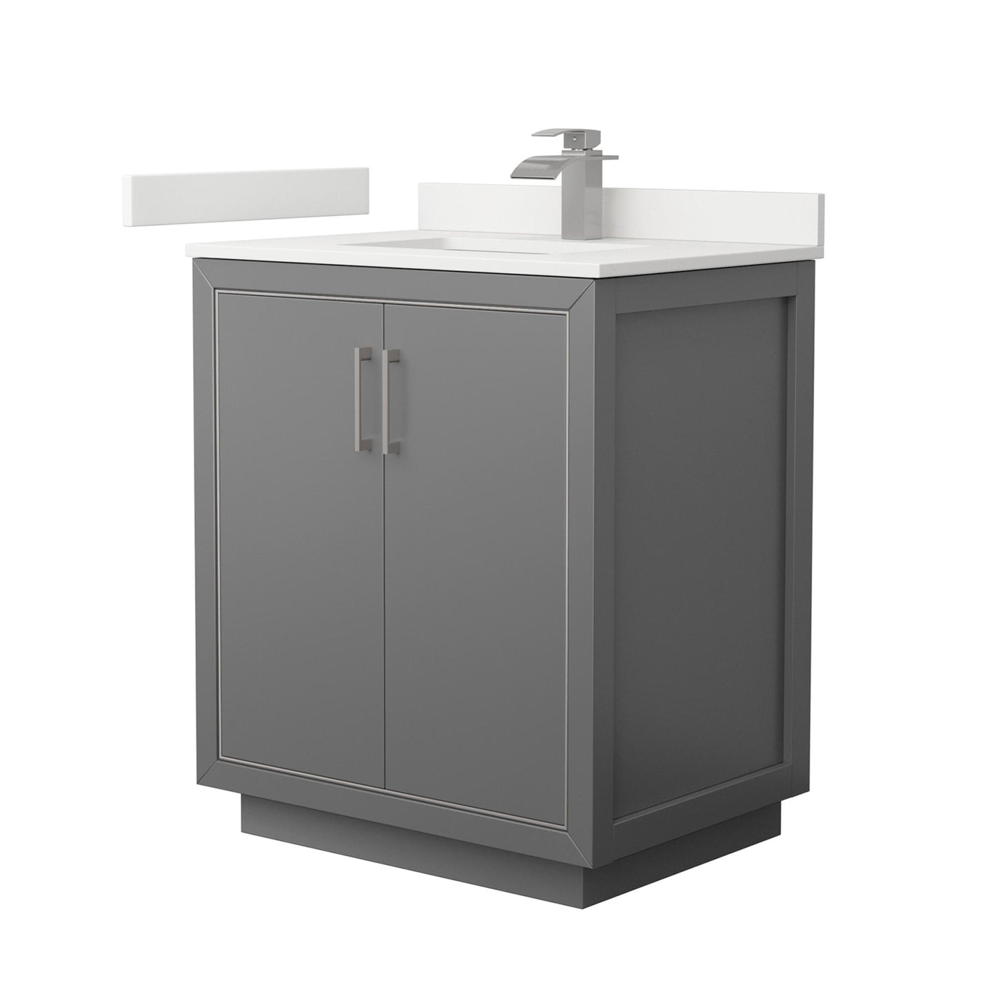 Wyndham Collection Icon 30" Single Bathroom Vanity in Dark Gray, White Quartz Countertop, Undermount Square Sink (1-Hole), Brushed Nickel Trim