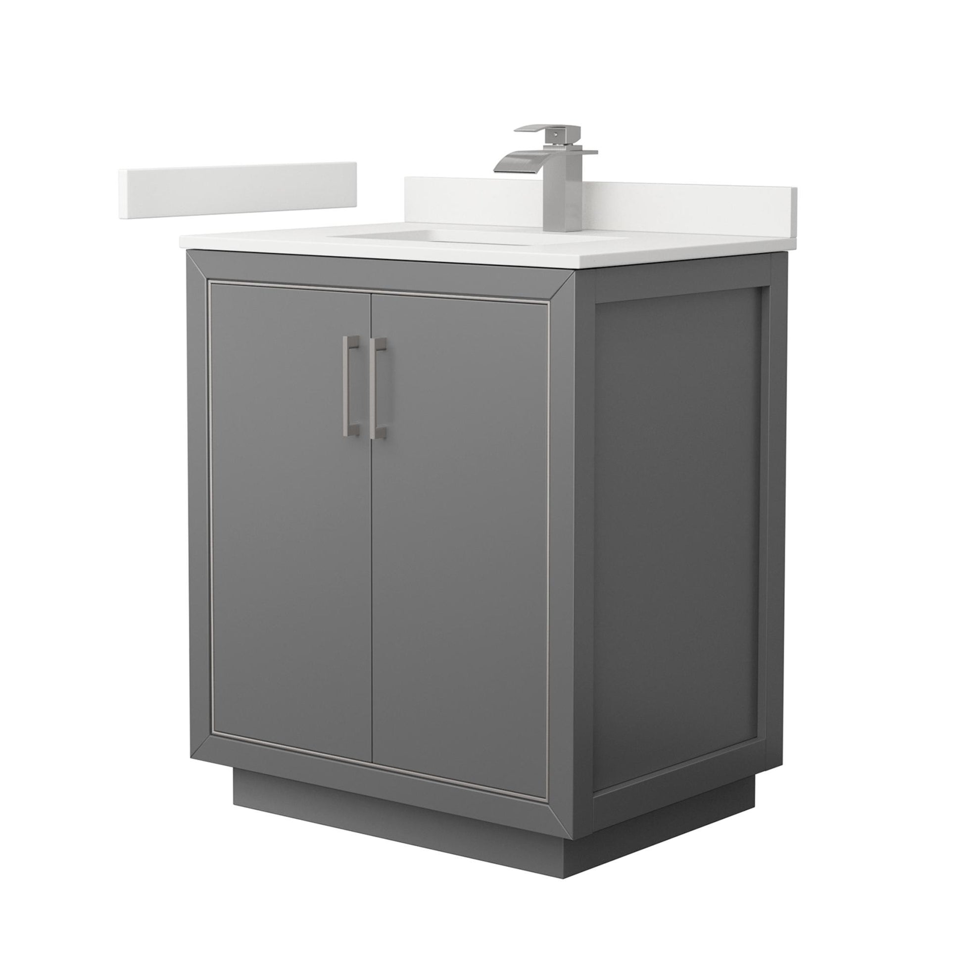 Wyndham Collection Icon 30" Single Bathroom Vanity in Dark Gray, White Quartz Countertop, Undermount Square Sink (1-Hole), Brushed Nickel Trim