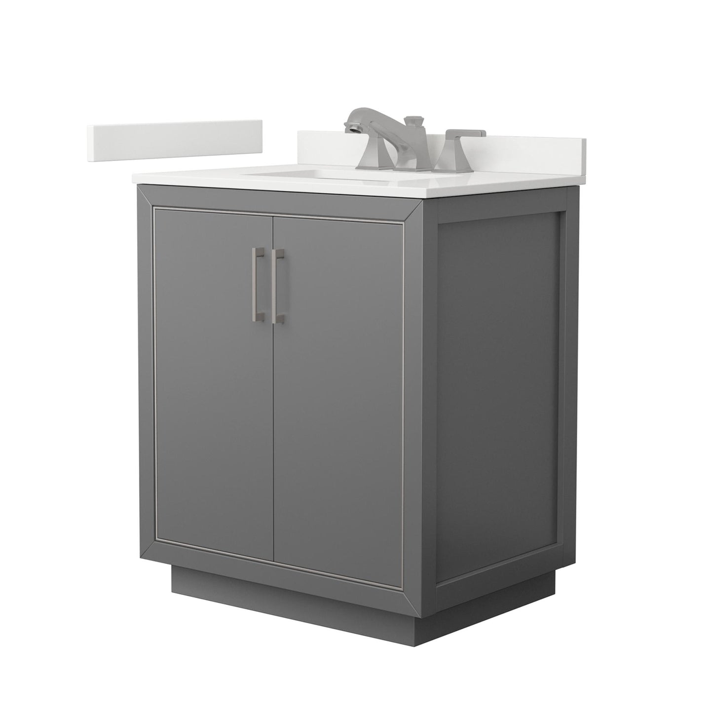 Wyndham Collection Icon 30" Single Bathroom Vanity in Dark Gray, White Quartz Countertop, Undermount Square Sink (3-Hole), Brushed Nickel Trim