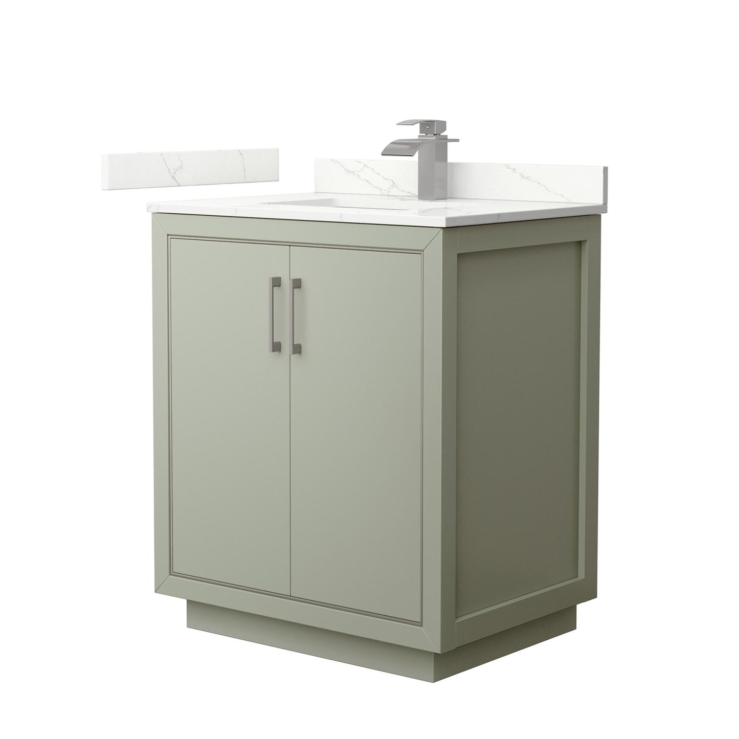 Wyndham Collection Icon 30" Single Bathroom Vanity in Light Green, Giotto Quartz Countertop, Undermount Square Sink (1-Hole), Brushed Nickel Trim