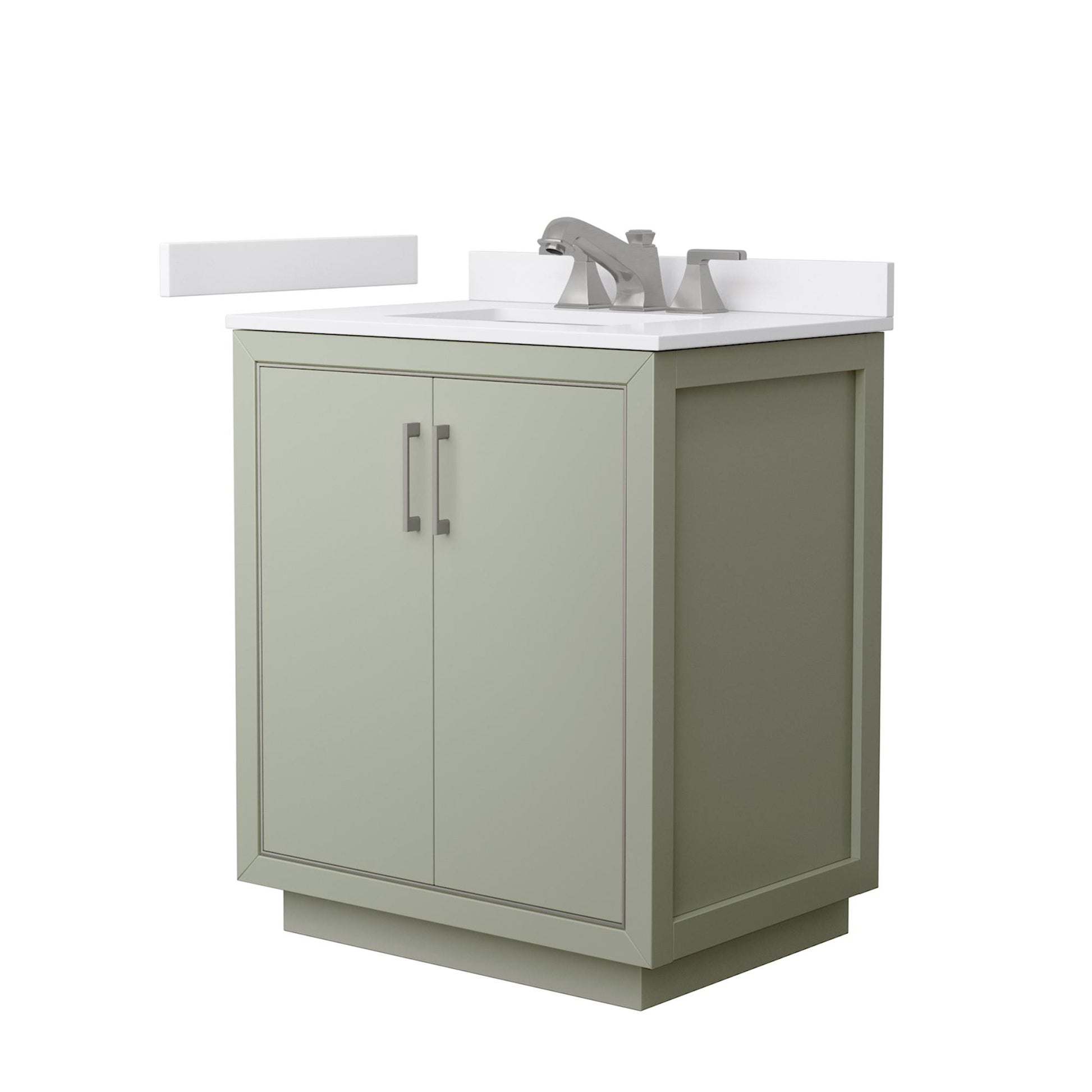 Wyndham Collection Icon 30" Single Bathroom Vanity in Light Green, White Cultured Marble Countertop, Undermount Square Sink (3-Hole), Brushed Nickel Trim