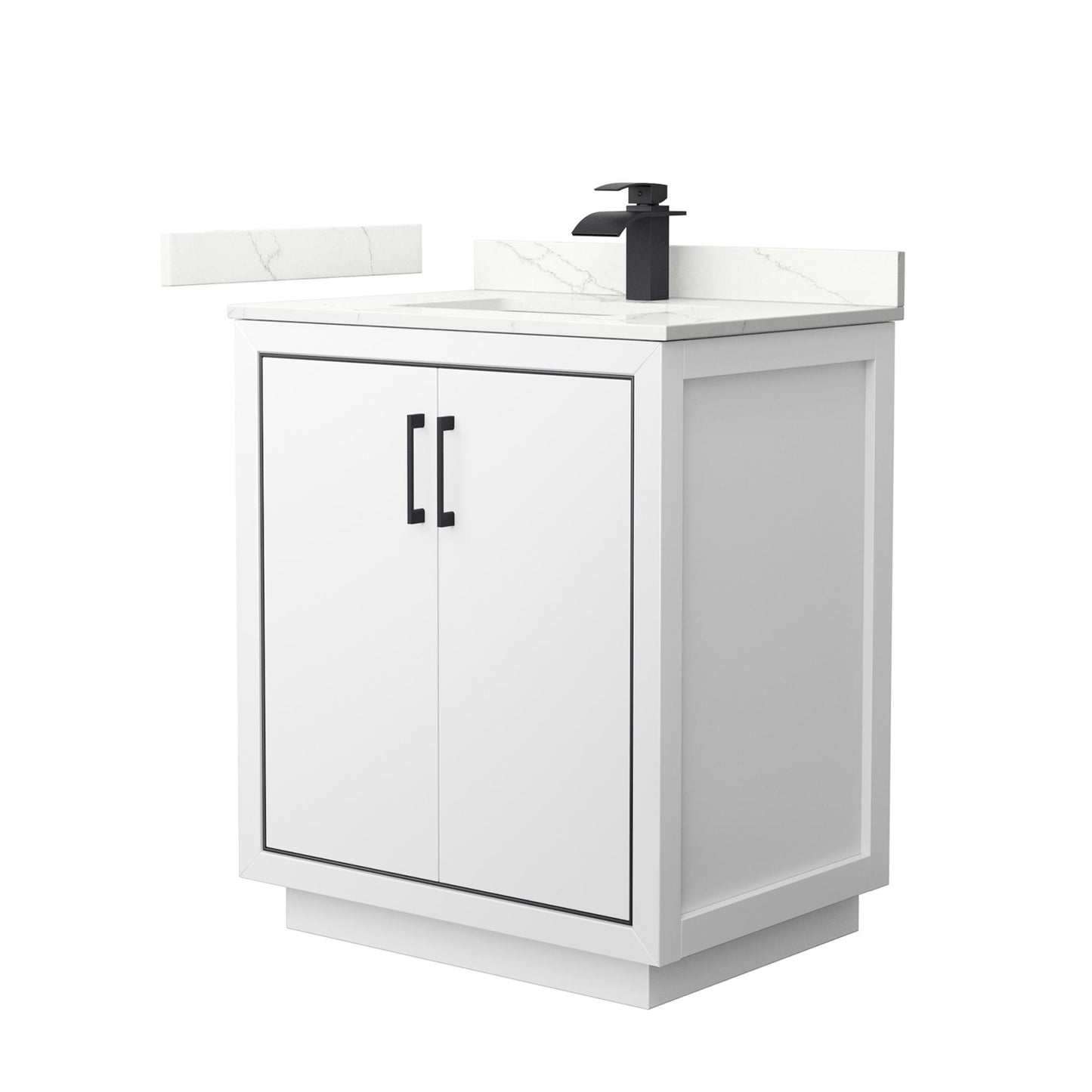 Wyndham Collection Icon 30" Single Bathroom Vanity in White, Giotto Quartz Countertop, Undermount Square Sink (1-Hole), Matte Black Trim