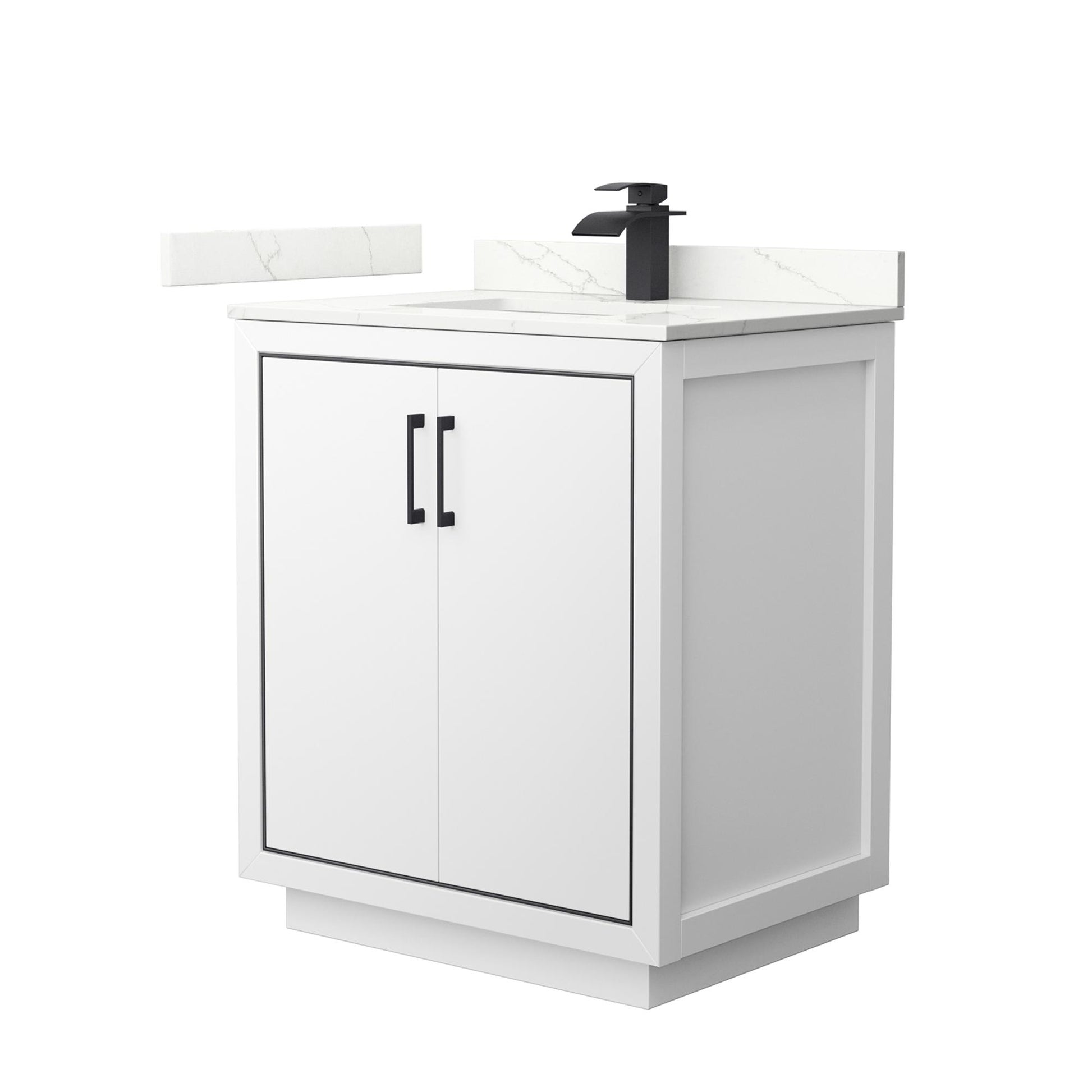 Wyndham Collection Icon 30" Single Bathroom Vanity in White, Giotto Quartz Countertop, Undermount Square Sink (1-Hole), Matte Black Trim
