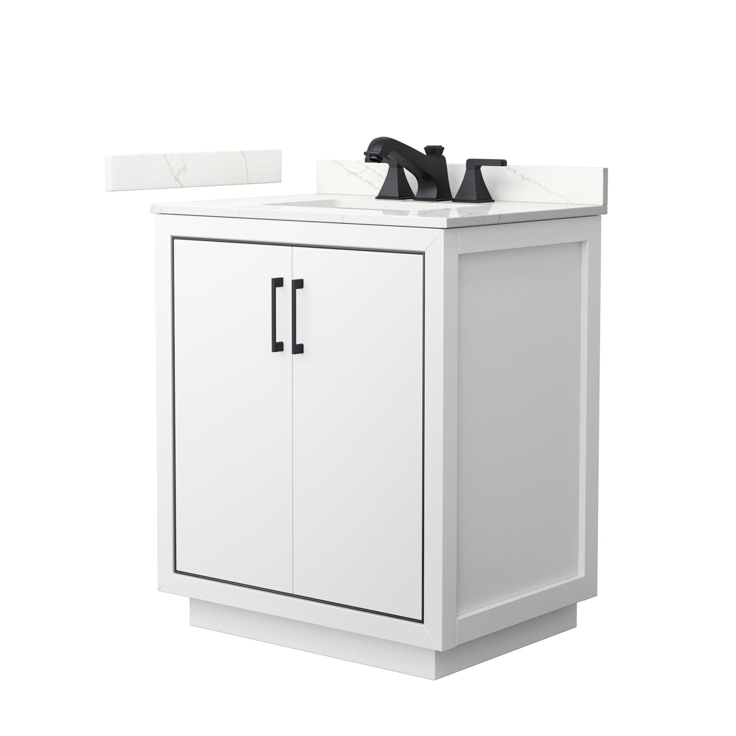 Wyndham Collection Icon 30" Single Bathroom Vanity in White, Giotto Quartz Countertop, Undermount Square Sink (3-Hole), Matte Black Trim