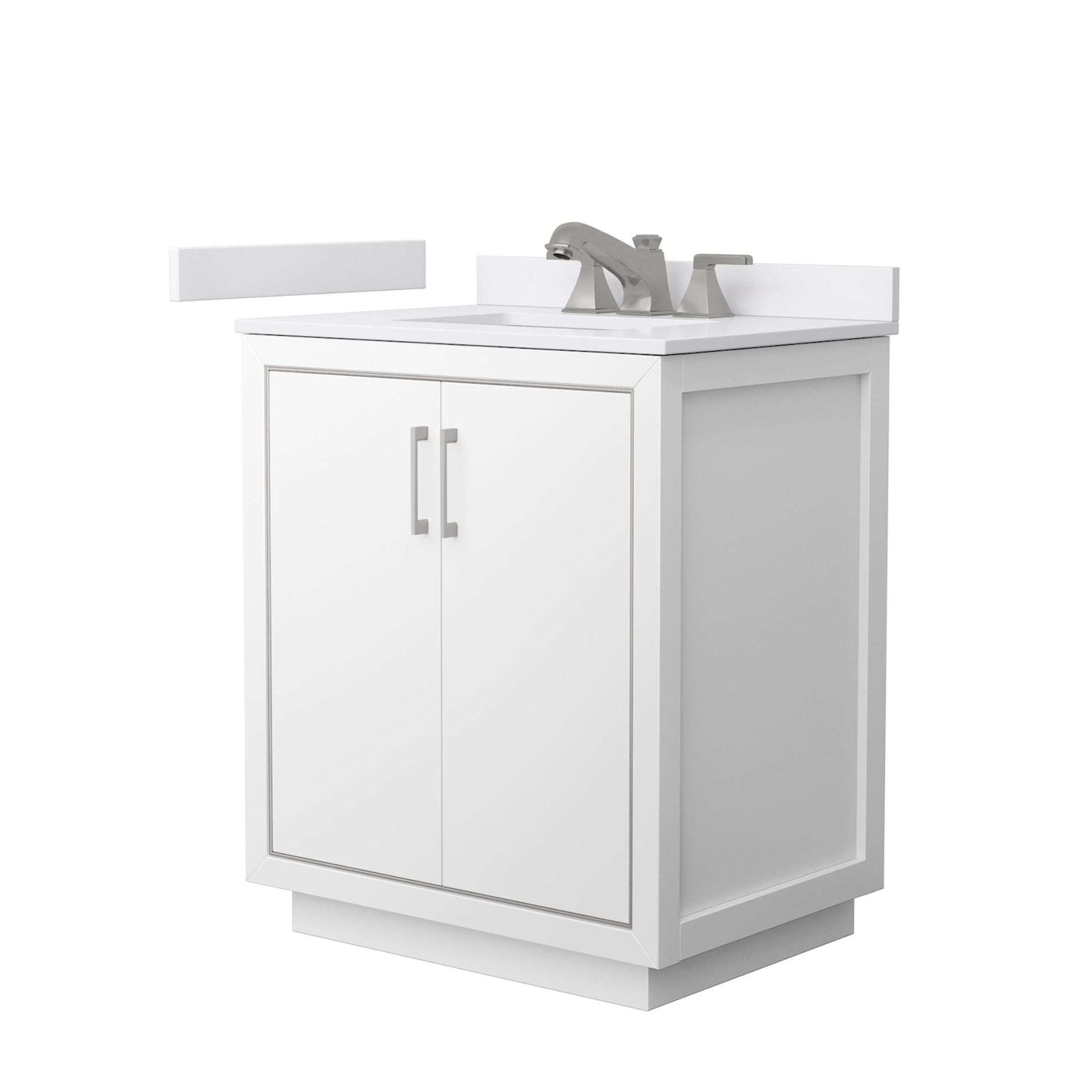 Wyndham Collection Icon 30" Single Bathroom Vanity in White, White Cultured Marble Countertop, Undermount Square Sink (3-Hole), Brushed Nickel Trim