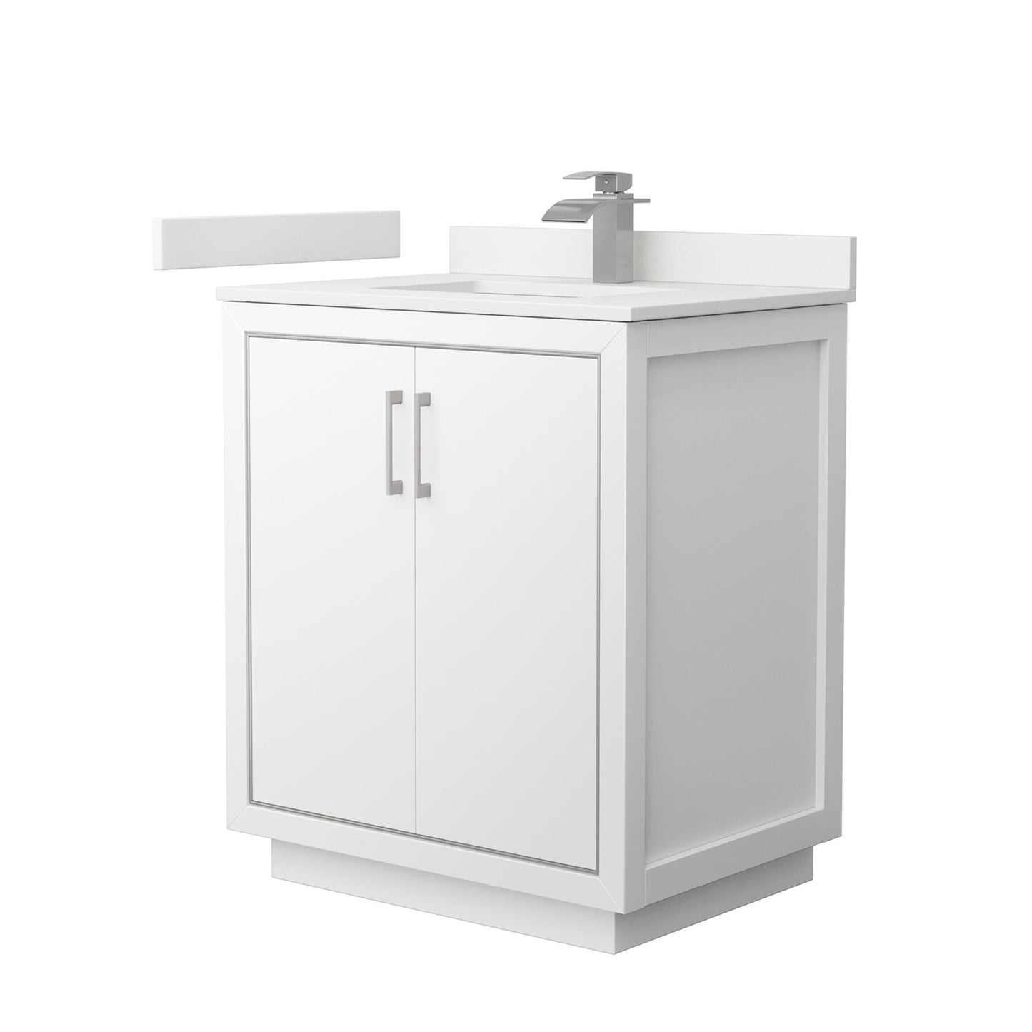 Wyndham Collection Icon 30" Single Bathroom Vanity in White, White Quartz Countertop, Undermount Square Sink (1-Hole), Brushed Nickel Trim