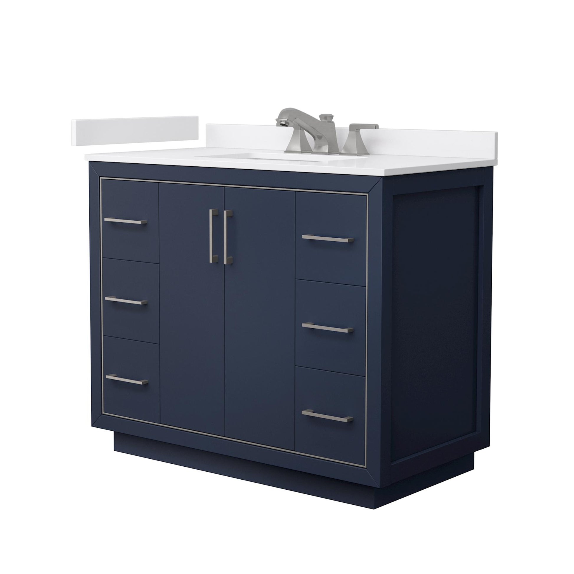 Wyndham Collection Icon 42" Single Bathroom Vanity in Dark Blue, White Cultured Marble Countertop, Undermount Square Sink (3-Hole), Brushed Nickel Trim
