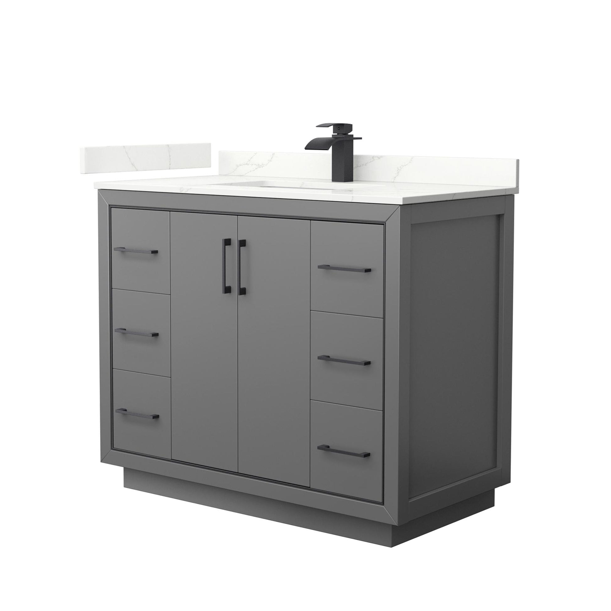Wyndham Collection Icon 42" Single Bathroom Vanity in Dark Gray, Giotto Quartz Countertop, Undermount Square Sink (1-Hole), Matte Black Trim
