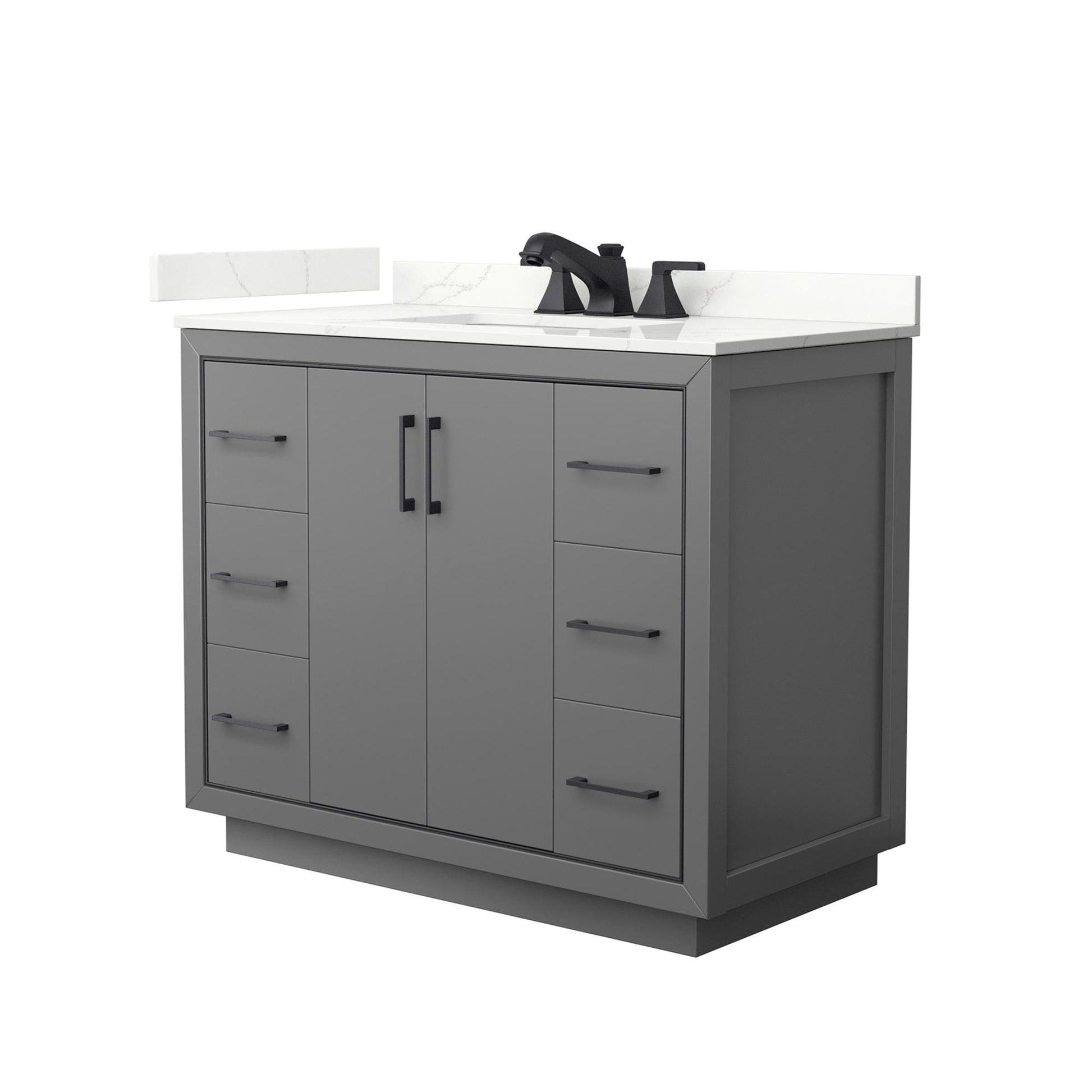 Wyndham Collection Icon 42" Single Bathroom Vanity in Dark Gray, Giotto Quartz Countertop, Undermount Square Sink (3-Hole), Matte Black Trim