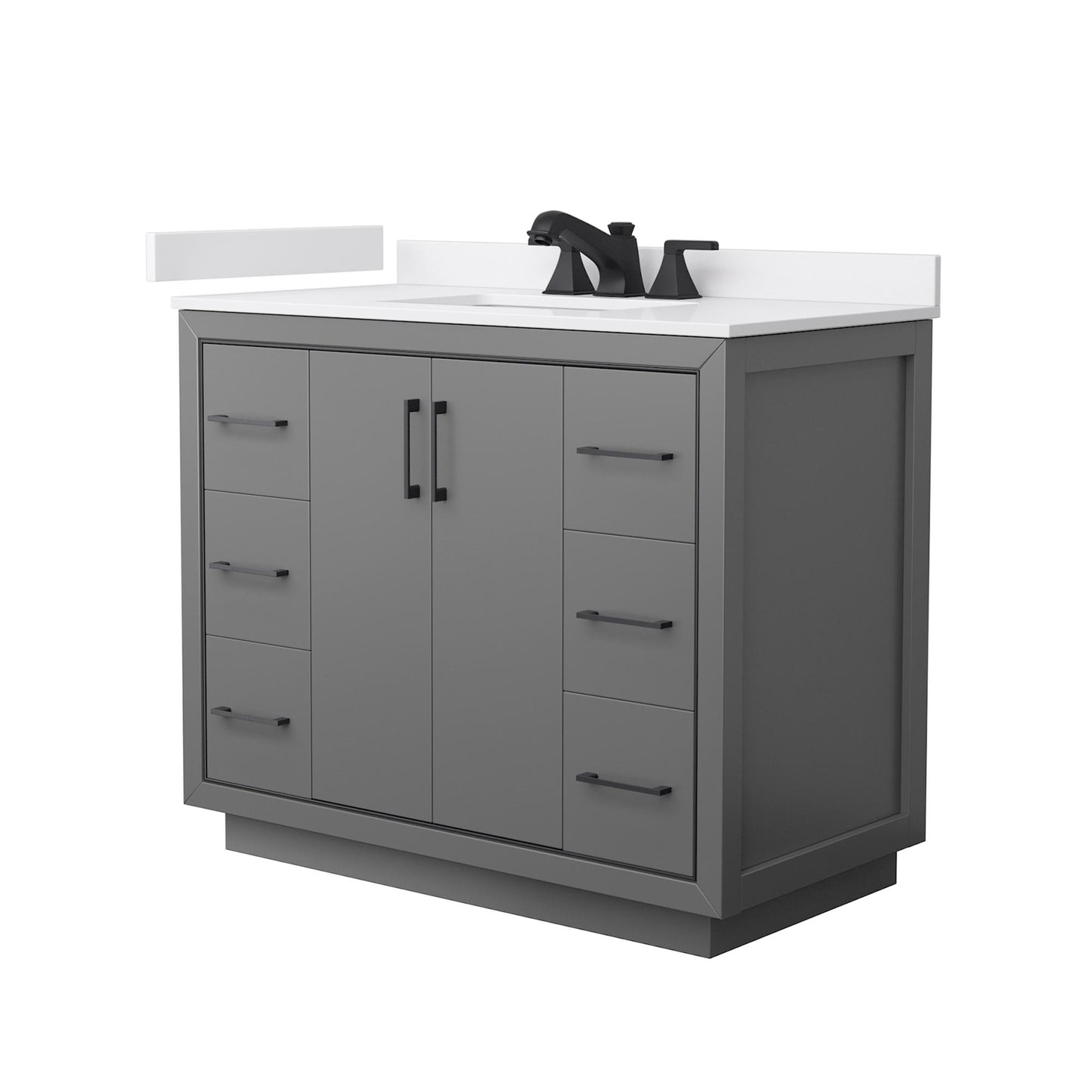 Wyndham Collection Icon 42" Single Bathroom Vanity in Dark Gray, White Cultured Marble Countertop, Undermount Square Sink (3-Hole), Matte Black Trim