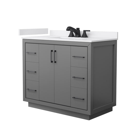 Wyndham Collection Icon 42" Single Bathroom Vanity in Dark Gray, White Cultured Marble Countertop, Undermount Square Sink (3-Hole), Matte Black Trim