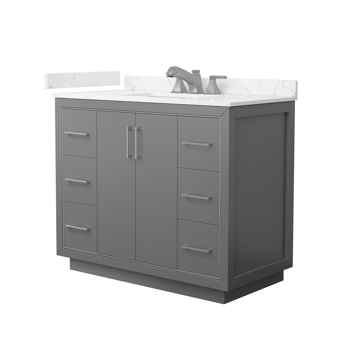 Wyndham Collection Icon 42" Single Bathroom Vanity in Dark Gray, Carrara Cultured Marble Countertop, Undermount Square Sink (3-Hole), Brushed Nickel Trim