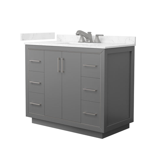 Wyndham Collection Icon 42" Single Bathroom Vanity in Dark Gray, Carrara Cultured Marble Countertop, Undermount Square Sink (3-Hole), Brushed Nickel Trim