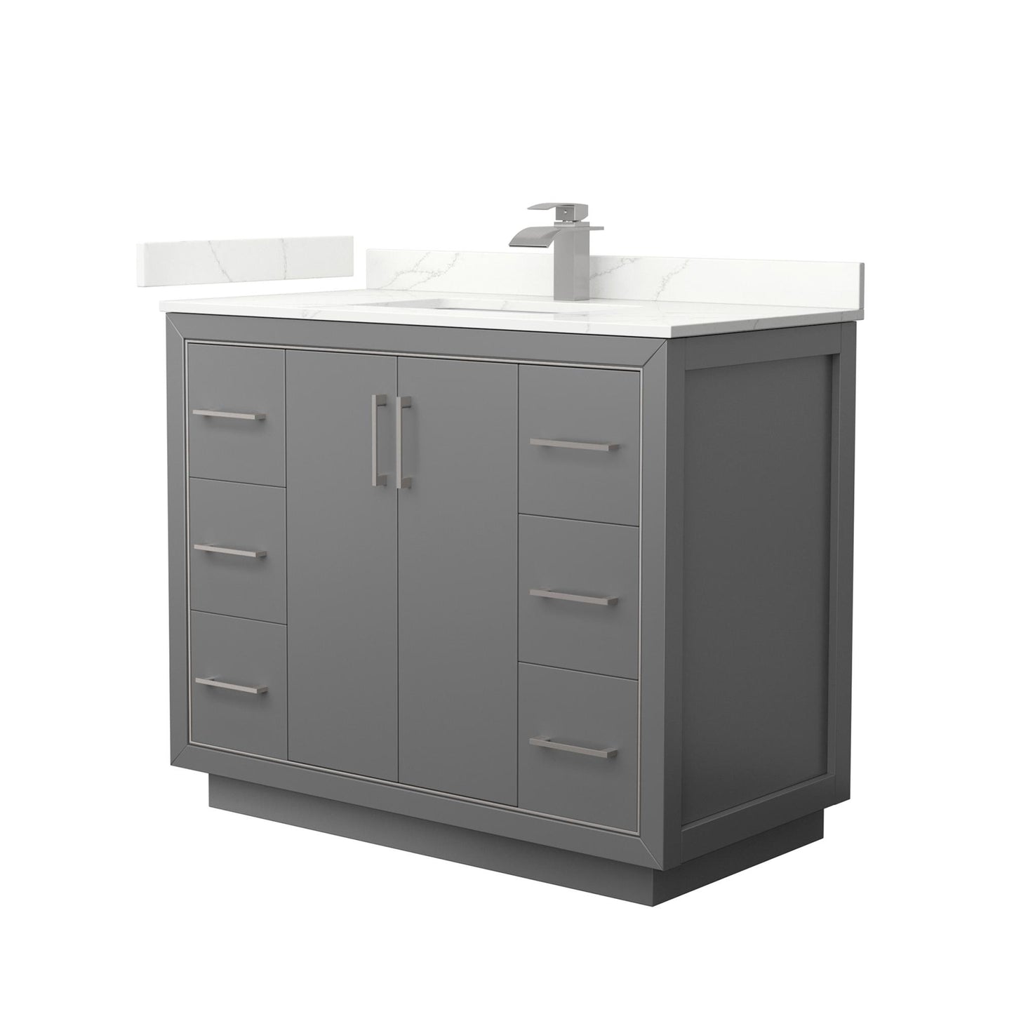 Wyndham Collection Icon 42" Single Bathroom Vanity in Dark Gray, Giotto Quartz Countertop, Undermount Square Sink (1-Hole), Brushed Nickel Trim