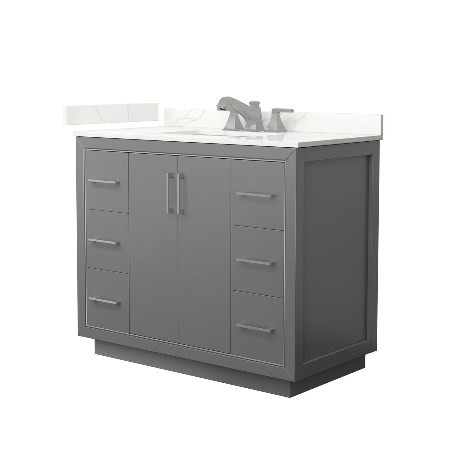 Wyndham Collection Icon 42" Single Bathroom Vanity in Dark Gray, Giotto Quartz Countertop, Undermount Square Sink (3-Hole), Brushed Nickel Trim