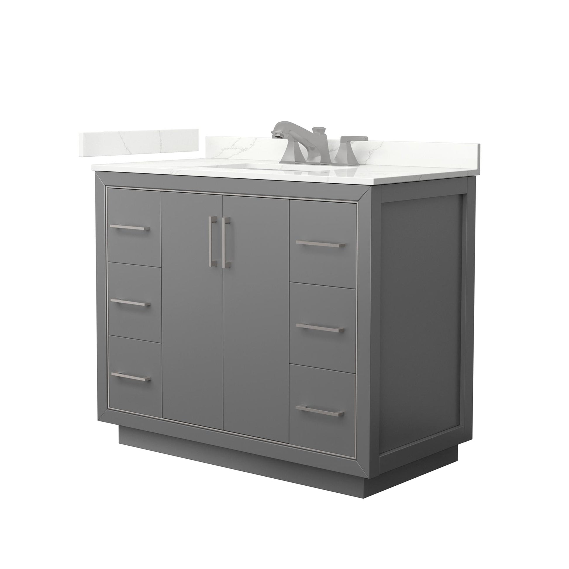 Wyndham Collection Icon 42" Single Bathroom Vanity in Dark Gray, Giotto Quartz Countertop, Undermount Square Sink (3-Hole), Brushed Nickel Trim