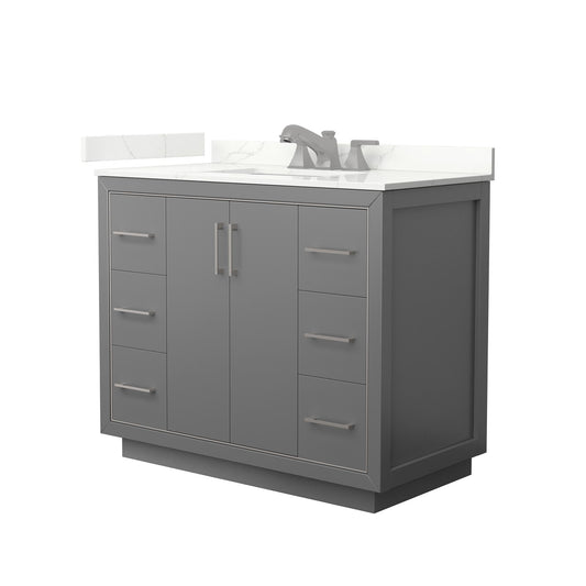 Wyndham Collection Icon 42" Single Bathroom Vanity in Dark Gray, Giotto Quartz Countertop, Undermount Square Sink (3-Hole), Brushed Nickel Trim