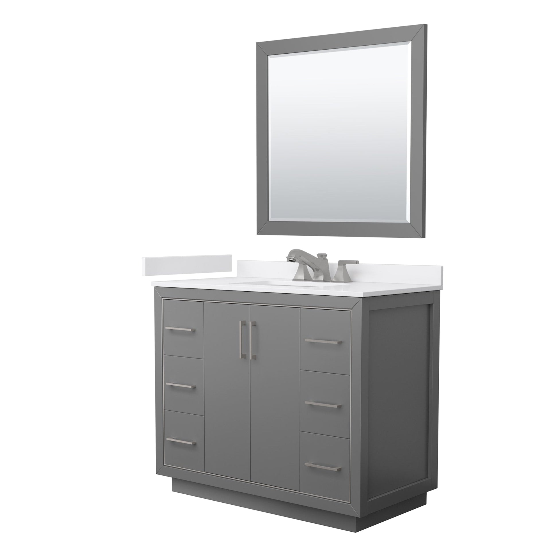 Wyndham Collection Icon 42" Single Bathroom Vanity in Dark Gray, White Cultured Marble Countertop, Undermount Square Sink (3-Hole), Brushed Nickel Trim, 34" Mirror