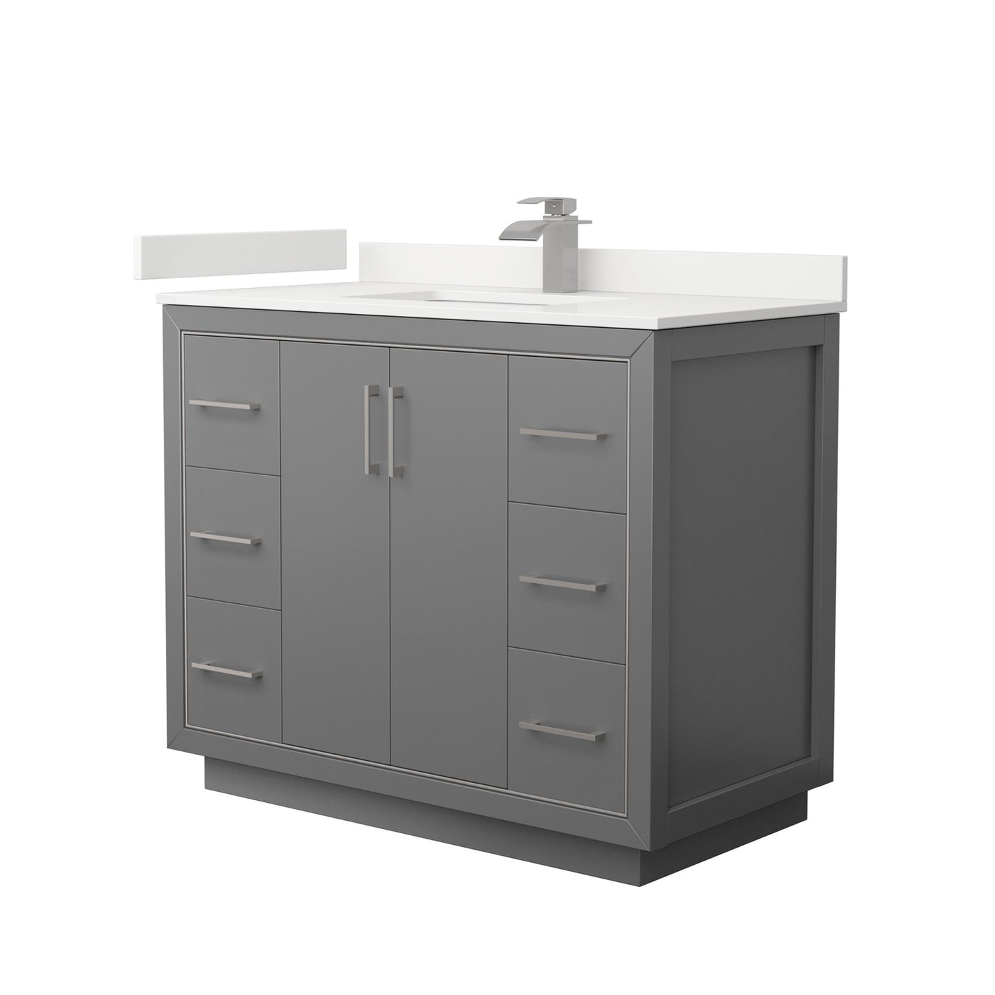 Wyndham Collection Icon 42" Single Bathroom Vanity in Dark Gray, White Quartz Countertop, Undermount Square Sink (1-Hole), Brushed Nickel Trim