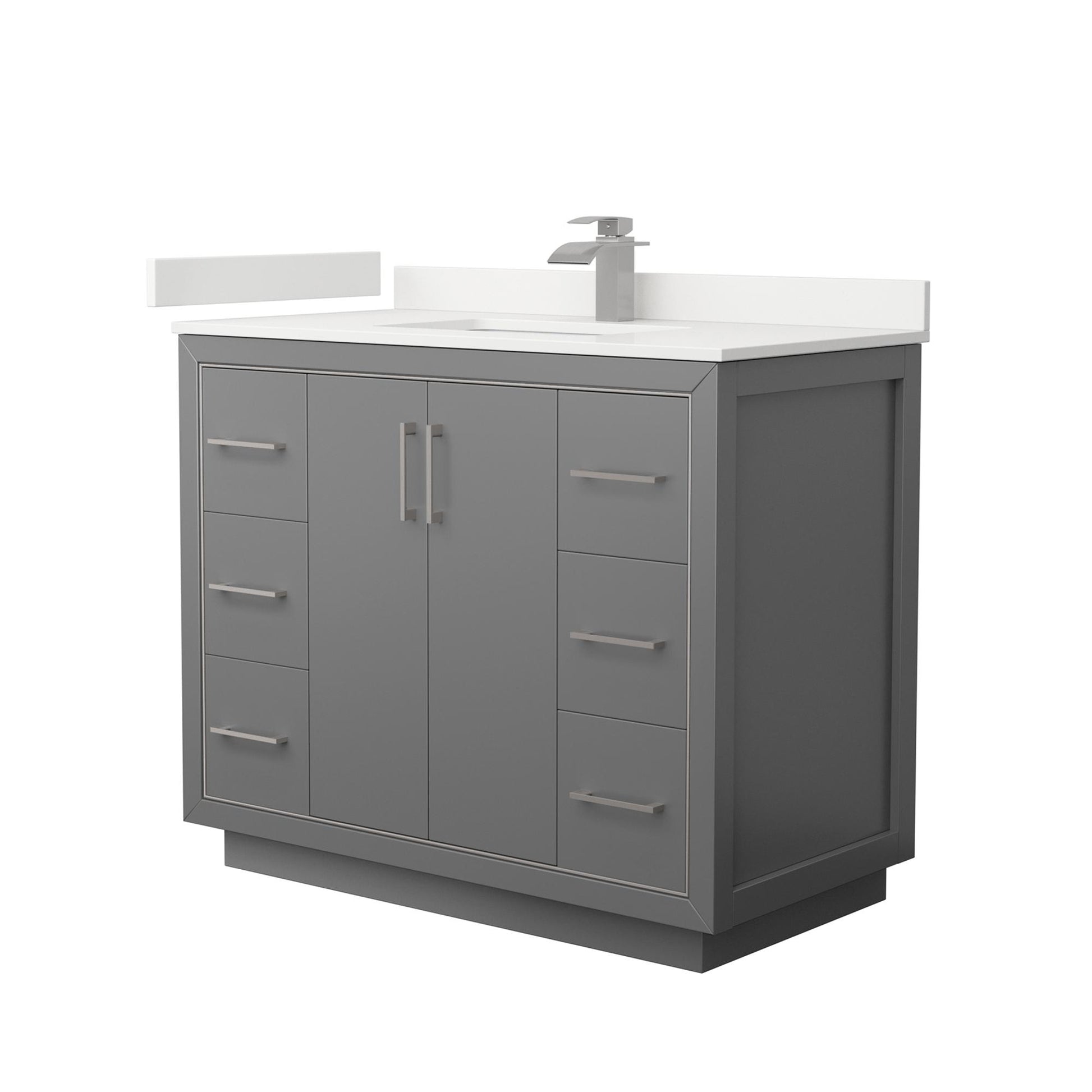 Wyndham Collection Icon 42" Single Bathroom Vanity in Dark Gray, White Quartz Countertop, Undermount Square Sink (1-Hole), Brushed Nickel Trim
