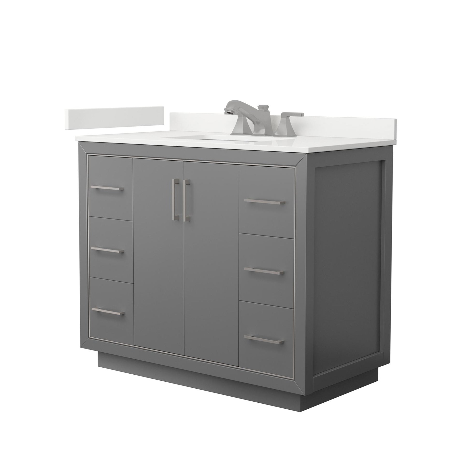 Wyndham Collection Icon 42" Single Bathroom Vanity in Dark Gray, White Quartz Countertop, Undermount Square Sink (3-Hole), Brushed Nickel Trim