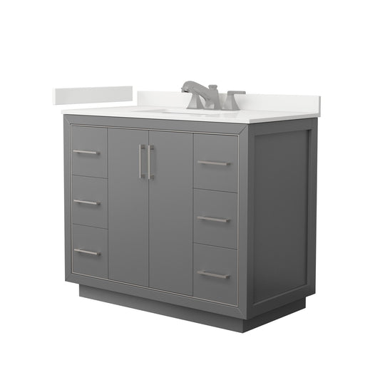 Wyndham Collection Icon 42" Single Bathroom Vanity in Dark Gray, White Quartz Countertop, Undermount Square Sink (3-Hole), Brushed Nickel Trim