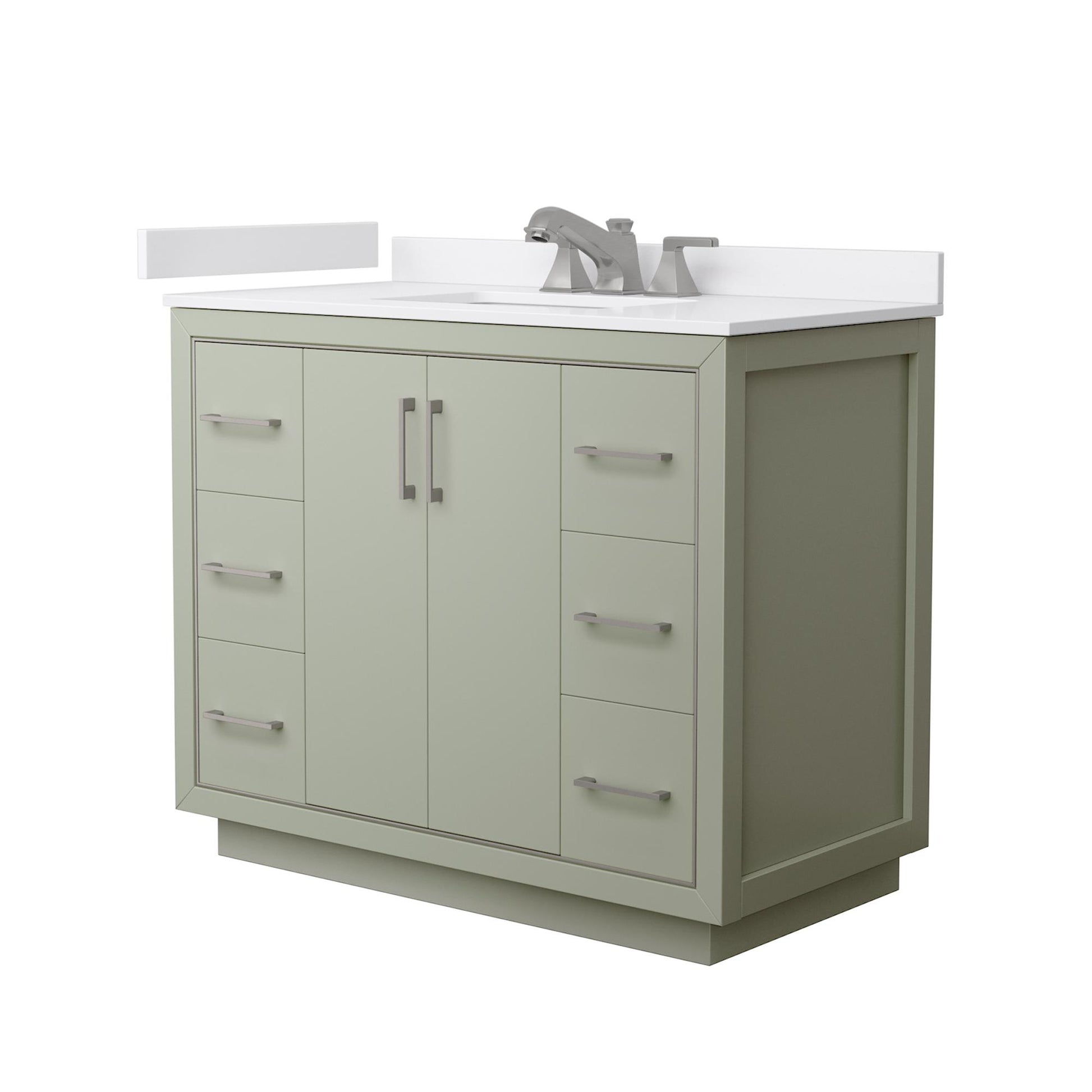Wyndham Collection Icon 42" Single Bathroom Vanity in Light Green, White Cultured Marble Countertop, Undermount Square Sink (3-Hole), Brushed Nickel Trim