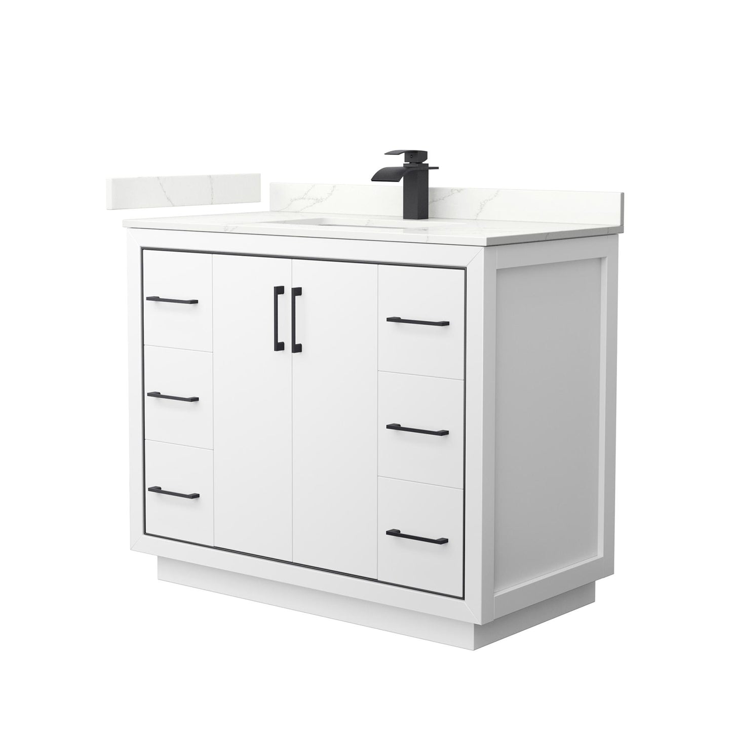 Wyndham Collection Icon 42" Single Bathroom Vanity in White, Giotto Quartz Countertop, Undermount Square Sink (1-Hole), Matte Black Trim