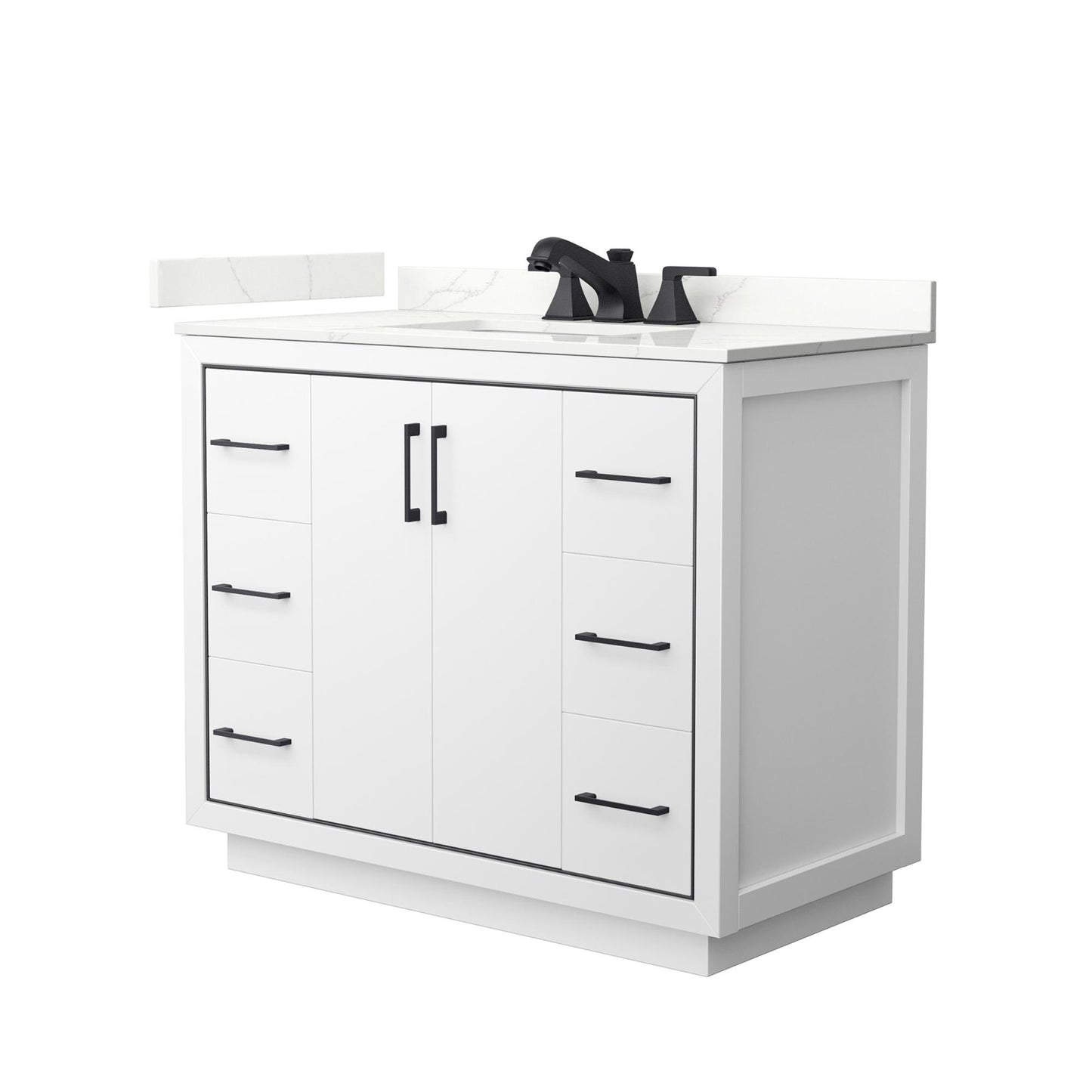 Wyndham Collection Icon 42" Single Bathroom Vanity in White, Giotto Quartz Countertop, Undermount Square Sink (3-Hole), Matte Black Trim