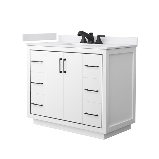 Wyndham Collection Icon 42" Single Bathroom Vanity in White, White Cultured Marble Countertop, Undermount Square Sink (3-Hole), Matte Black Trim