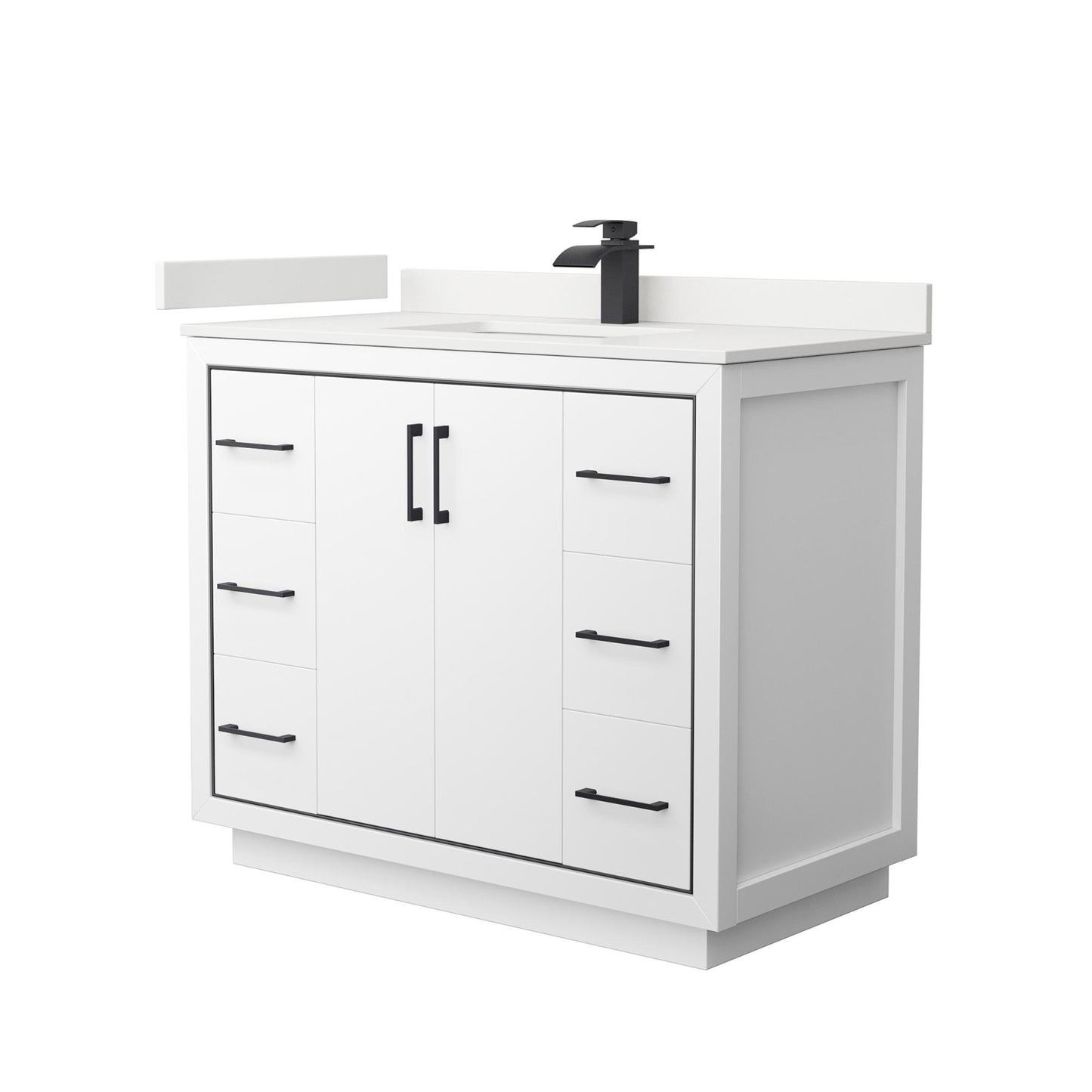 Wyndham Collection Icon 42" Single Bathroom Vanity in White, White Quartz Countertop, Undermount Square Sink (1-Hole), Matte Black Trim