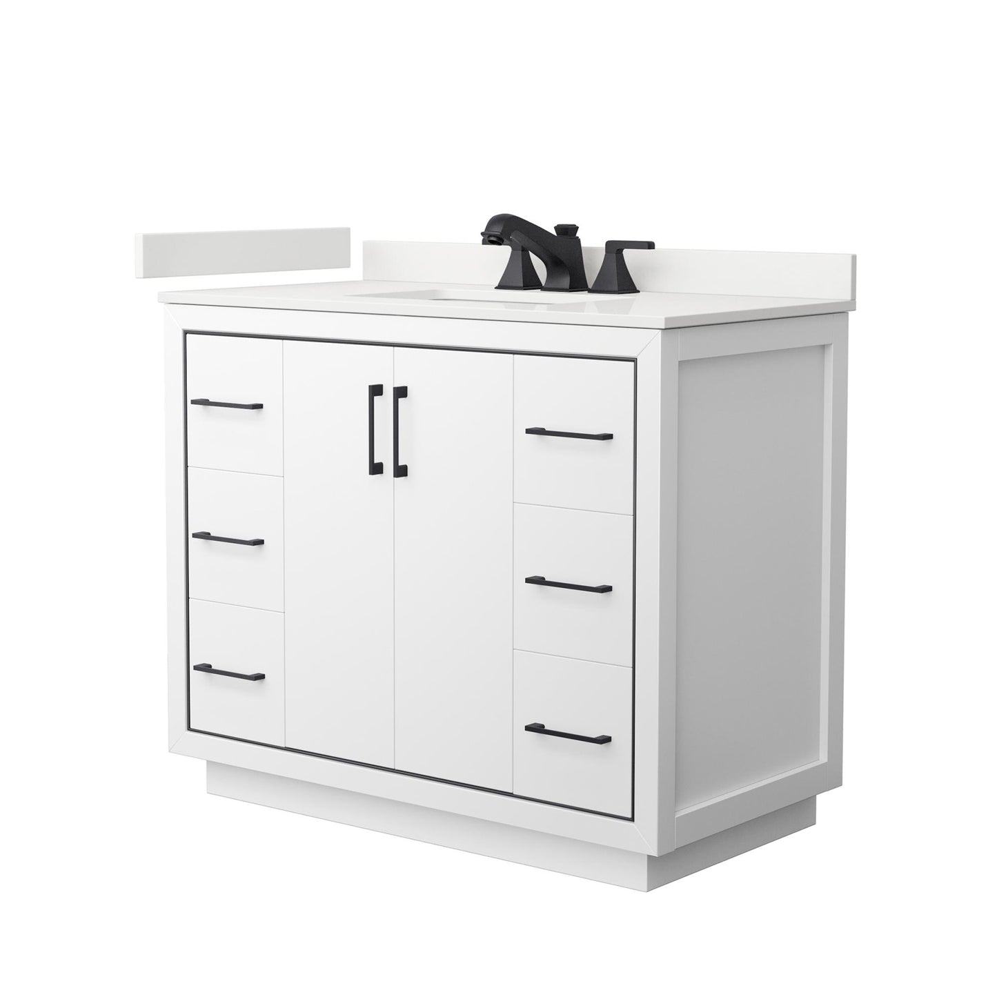 Wyndham Collection Icon 42" Single Bathroom Vanity in White, White Quartz Countertop, Undermount Square Sink (3-Hole), Matte Black Trim