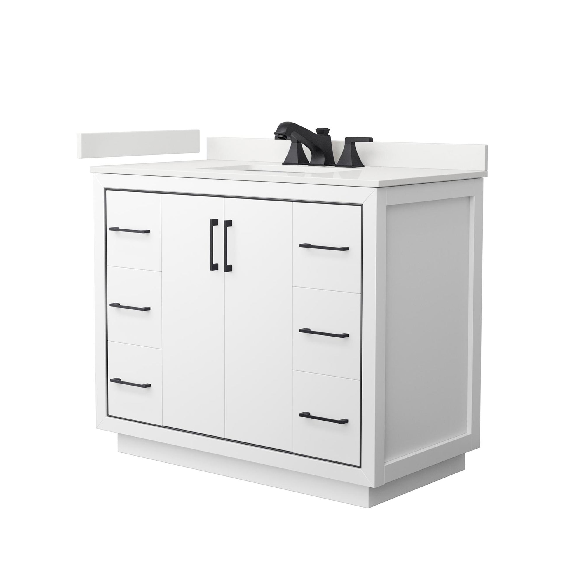 Wyndham Collection Icon 42" Single Bathroom Vanity in White, White Quartz Countertop, Undermount Square Sink (3-Hole), Matte Black Trim