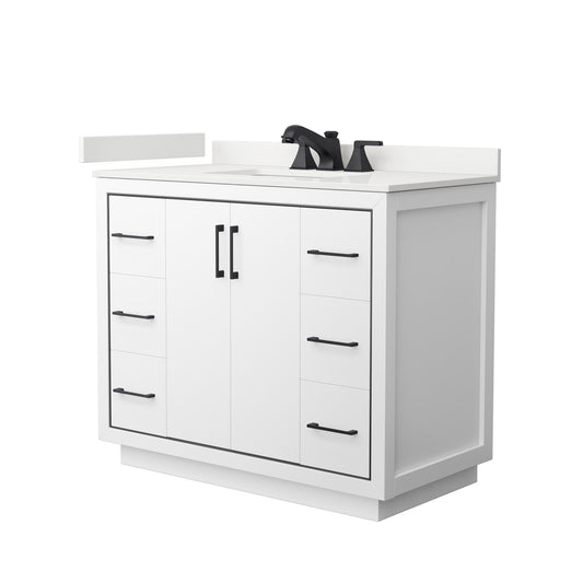 Wyndham Collection Icon 42" Single Bathroom Vanity in White, White Quartz Countertop, Undermount Square Sink (3-Hole), Matte Black Trim